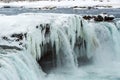 Closeup of frozen waterfall Godafoss, Iceland Royalty Free Stock Photo