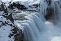 Closeup of frozen waterfall Godafoss, Iceland Royalty Free Stock Photo