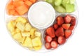 Closeup fruit platter with dip