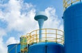 Closeup fuel storage tank in petroleum refinery. Blue big tank of oil storage. Fuel silo. Liquid petroleum tank. Petroleum oil Royalty Free Stock Photo