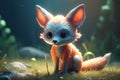 Closeup full body a cute adorable baby fox in medow and bright light generative ai rendered in the style of children - friendly