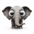 Closeup Funny Portrait of surprised elephant with Huge Eyes on solid white background, wide angle shot. ai generative