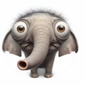 Closeup Funny Portrait of surprised elephant with Huge Eyes on solid white background, wide angle shot. ai generative