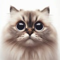 Closeup Funny Portrait of surprised himalaya cat with Huge Eyes on white background, wide angle shot. ai generative