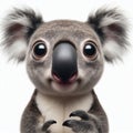 Closeup Funny Portrait of surprised Koala with Huge Eyes on solid white background, wide angle shot. ai generative