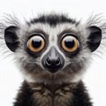 Closeup Funny Portrait of surprised lemur with Huge Eyes, wide angle shot. ai generative