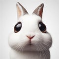 Closeup Funny Portrait of surprised rabbit with Huge Eyes on solid white background, wide angle shot. ai generative