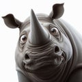 Closeup Funny Portrait of surprised rhinoceros with Huge Eyes on solid white background, wide angle shot. ai generative Royalty Free Stock Photo