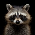 Closeup Funny Raccoon isolated on Black Background