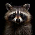 Closeup Funny Raccoon isolated on Black Background