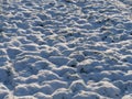 Closeup of furrows of a field covered with snow