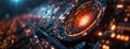 Closeup of a futuristic circuit board with glowing core, symbolizing advanced technology