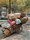 garbage collection in the street of Wuhan city