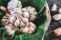 garlic cloves on wooden table