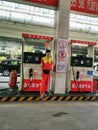 Closeup a gas station worker in wuhan city Royalty Free Stock Photo