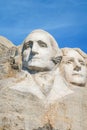 Closeup of George Washington and Thomas Jefferson. Presidential sculpture at Mount Rushmore National Monument, South Dakota, USA. Royalty Free Stock Photo