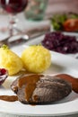 closeup of a german sauerbraten