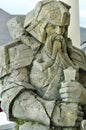 Closeup giant carved stone dwarf from set Lord Rings at Auckland Airport