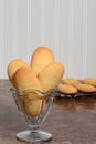 Closeup giant lady finger cookies in a dish Royalty Free Stock Photo