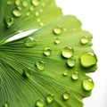 Closeup of ginko leaf with small water dropslets with white background Royalty Free Stock Photo