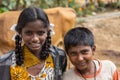 Closeup of girl and boy at Pilgrim farewell ceremony, Belathur K