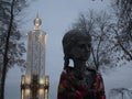 Closeup Girl with wheat spikelet Holodomor in Ukraine