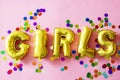 Closeup of girls balloon word on pink background