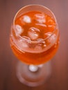 Closeup of a glass of Aperol Spritz