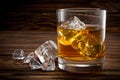 Closeup of glass with ice and whiskey