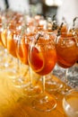 Closeup glass of orange alcoholic cocktails decorated with citrus slices Royalty Free Stock Photo