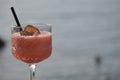 Closeup of a glass of Strawberry Daiquiri on a blurred background Royalty Free Stock Photo