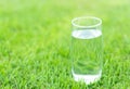 Closeup glass of water on green grass nature background, food he Royalty Free Stock Photo