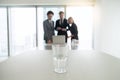 Closeup of a glass of water on office desk