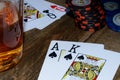 Closeup of a glass of whisky at the poker table