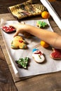 Closeup of glazed Christmas gingerbread cookies