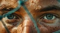 A closeup of a goalkeepers eyes conveying the trust and unity they share with their fellow defenders