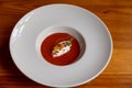 Closeup of Goats cheese mousse served with delicious garnishes and tomato sauce Royalty Free Stock Photo