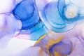 Closeup of gold, blue and pink alcohol ink abstract texture, trendy wallpaper. Art for design project as background for Royalty Free Stock Photo