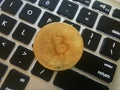 Closeup of a gold coin bitcoin coin. Royalty Free Stock Photo