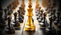 Golden Chess King Standing in Front of Other Black Chess Pieces - Generative Ai Royalty Free Stock Photo