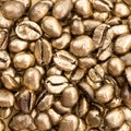 Closeup of golden coffee beans. food and beverages