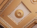 Golden color beautiful ceiling design in the Marriage Hall or Kalyana Mantapa Building