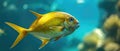 Closeup Of A Golden Dorada Fish Swimming Gracefully In Clear Blue Water