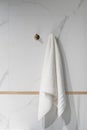Terry towel on metal hanger on white background