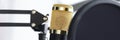 Closeup of golden microphone in recording studio Royalty Free Stock Photo