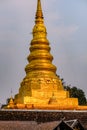 Closeup golden Pagoda of Wat Phra That Chae Hang Temple, Nan Province, Thailand