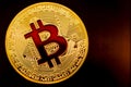 Golden and Red bitcoins virtual coins on black background Royalty Free Stock Photo