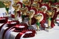 Closeup of golden trophies and ribbons for equestrian winners Royalty Free Stock Photo