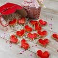 Closeup of golden valentines day sugar cookie hearts