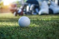 Closeup golf ball on green ready to be shot Royalty Free Stock Photo